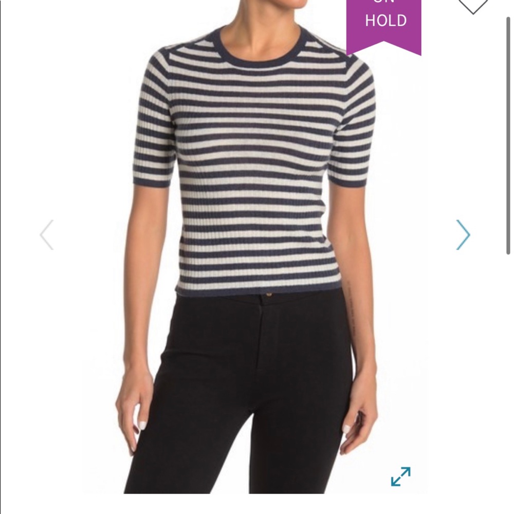 Vince cashmere blend striped short sleeve knit top